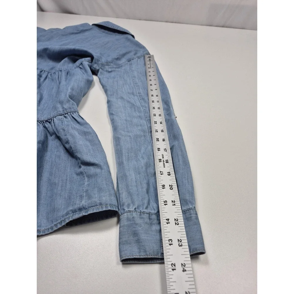 Veronica Beard Shirt Dress Womens 4 Blue Chambray Tiered Hi Low Long Sleeve
